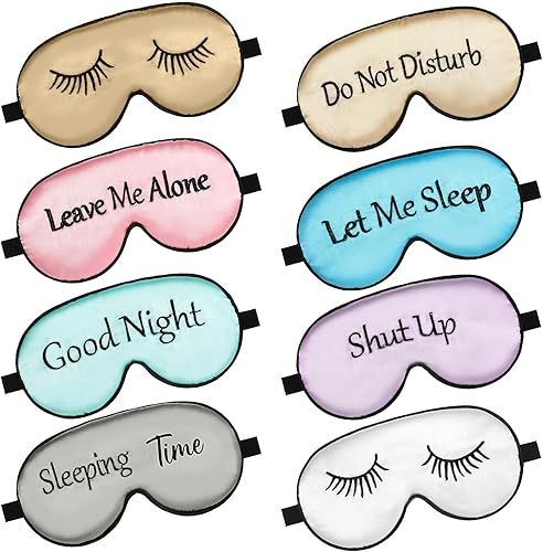 8 piezas de antifaz de seda para dormir con correa ajustable, suave opaca, para mujeres y hombres, noche completa de sueño, viajes, siesta,
