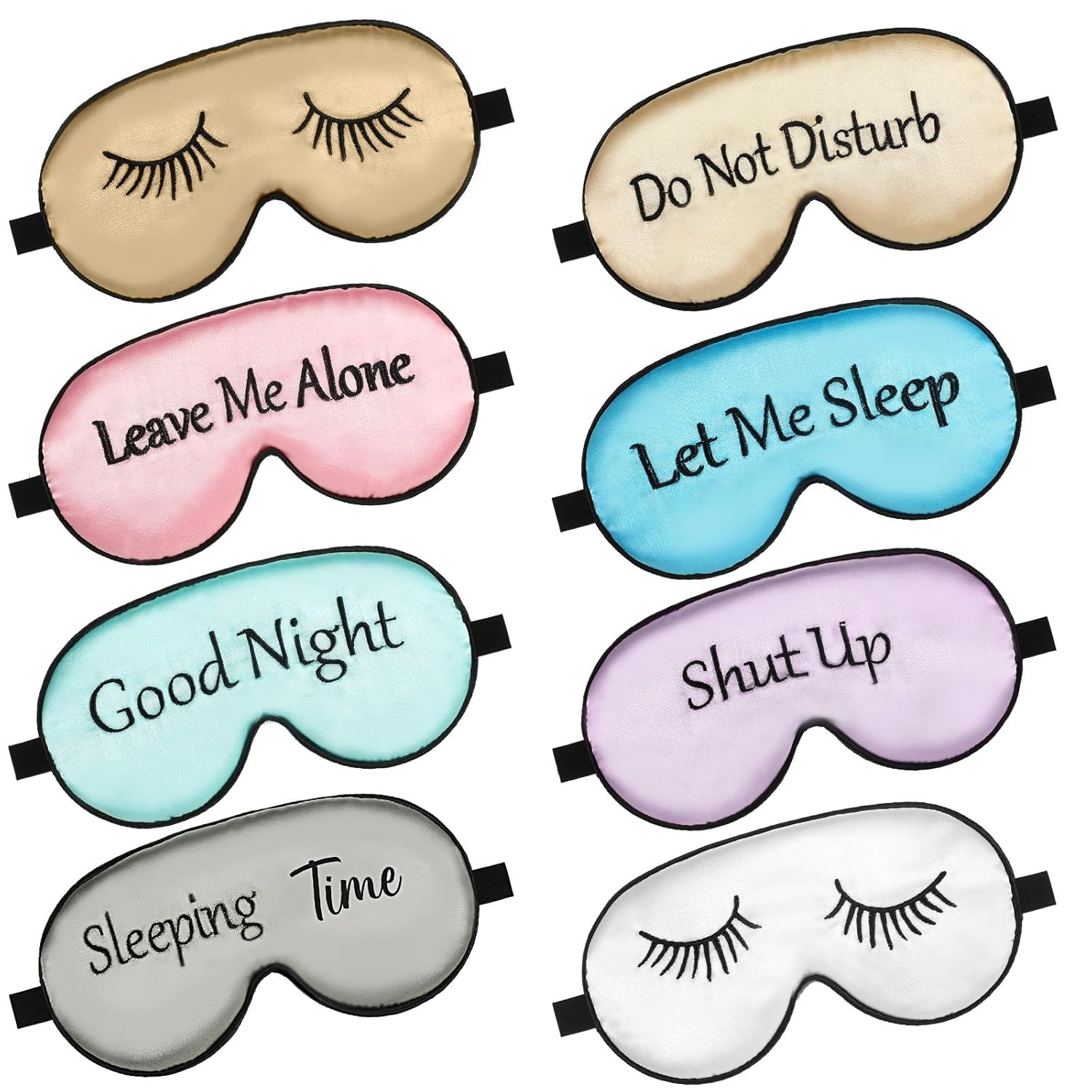 8 Pieces Sleep Mask Silk Eye Mask with Adjustable Strap Soft Blackout Blindfold Eye Cover for Women Men