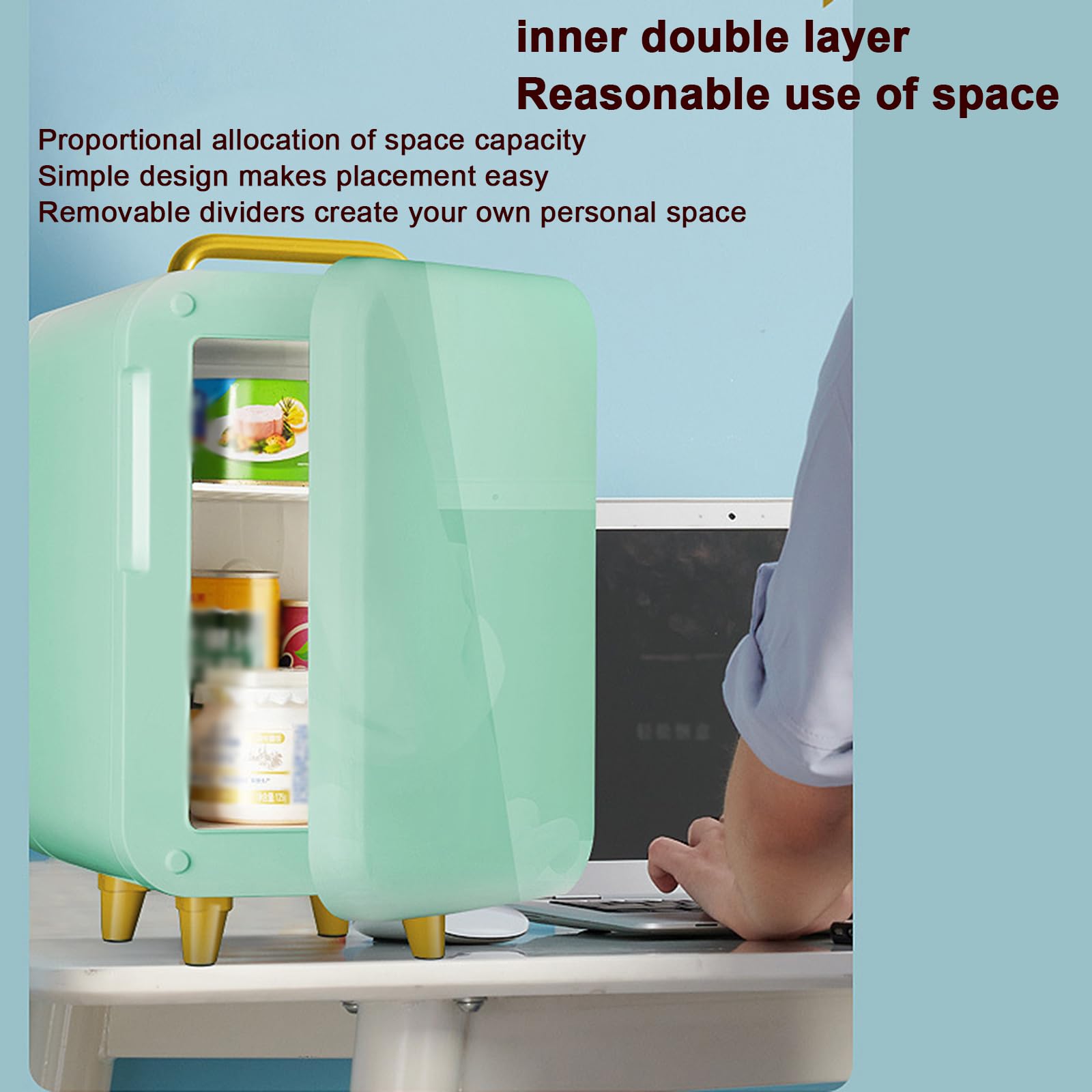 Frigorifero portatile per la cura della pelle, 8 l, per camera da letto, auto, ufficio, alimentazione CA e CC, piccolo frigorifero per alimenti, bevande, cosmetici
