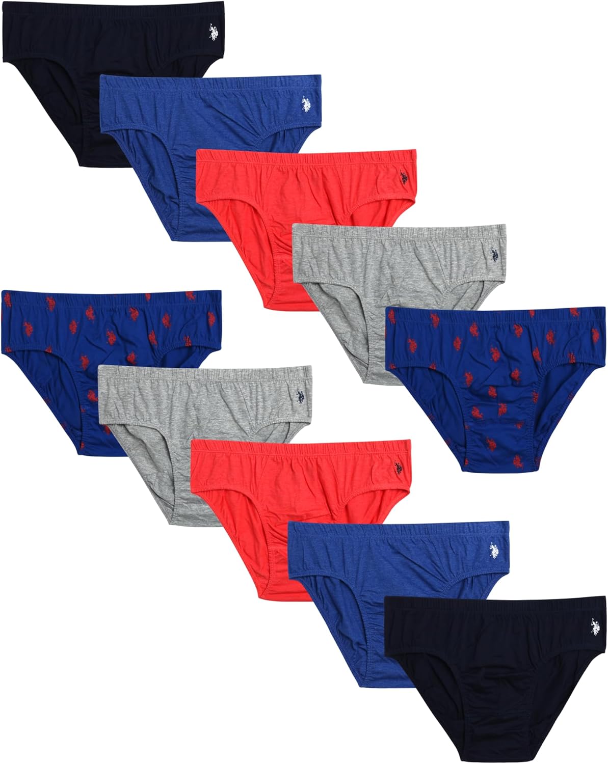U.S. Polo Assn. Mens Underwear Briefs - 10 Pack Cotton Tag Free Low Rise Briefs Underwear for Men Pack with Contour Pouch