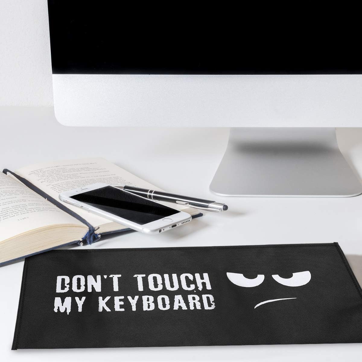 kwmobile Keyboard Cover Compatible with Universal Keyboard (L) - Dust Cover PC Keyboard Fabric Case - Don't Touch My Keyboard