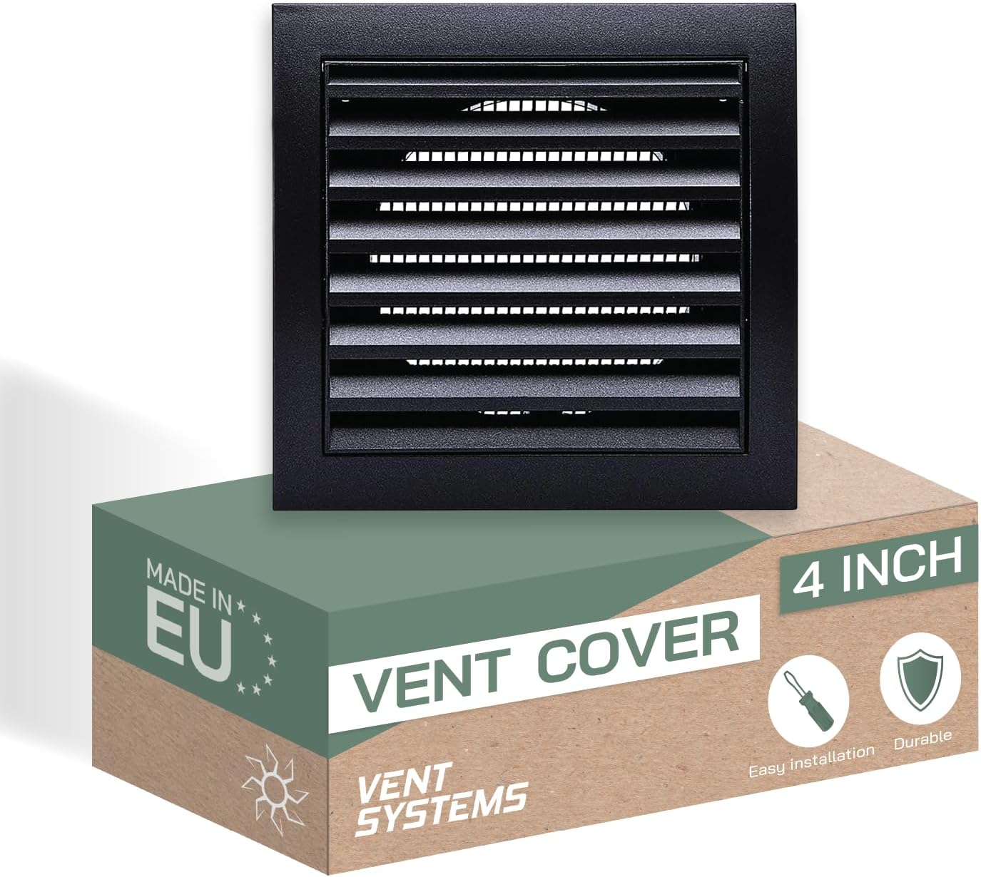 Vent Systems Ø100 mm / 4" Inch - Anthracite Air Vent Plastic Cover - Louvered Outdoor Opening Flap Vent Built - in Pest Guard Screen HVAC for Home Improvement