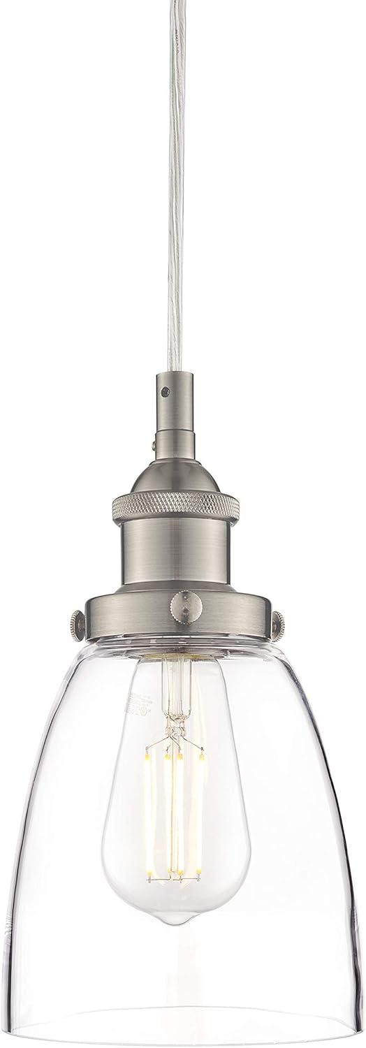 Linea di Liara Fiorentino Large Glass Pendant Light Fixture Modern Farmhouse Bell Shaped Kitchen Pendant Lighting Over Island Brushed Nickel Pendant Light Shade Over Sink Lighting, Bulb Included