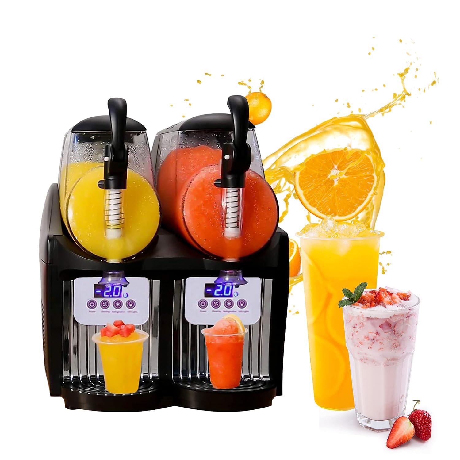Máquina trituradora de hielo eléctrica, máquina para hacer hielo triturado de 5 litros, máquina para bebidas de acero inoxidable con 2 tanques, dispensador de jugo de té helado y bebidas de frutas