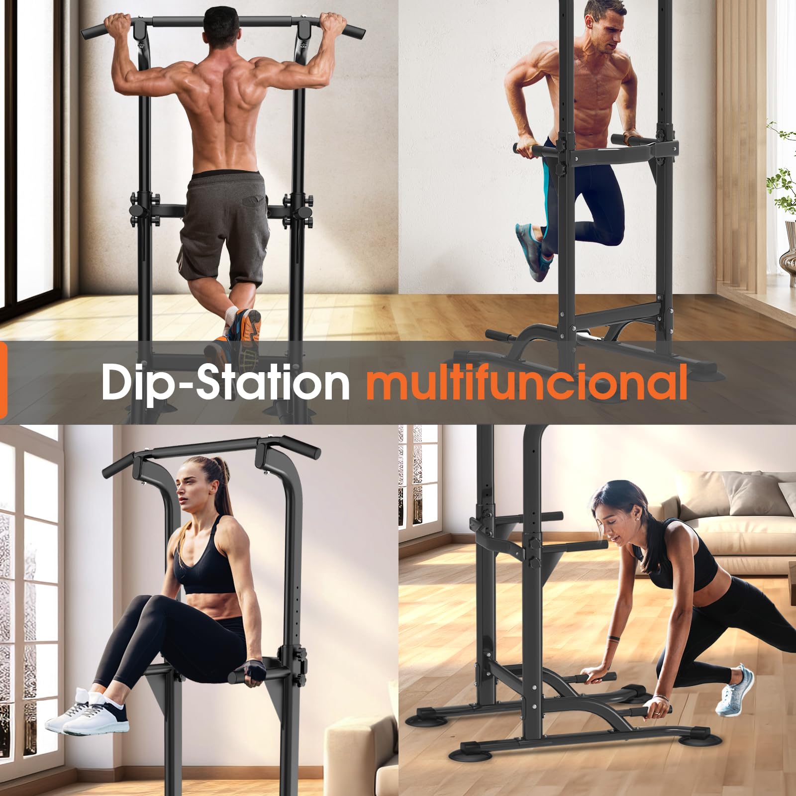 DH FitLife Power Tower Dip Station | Barra de Dominadas Independiente | Estación de Fondos | Barras Paralelas para Espalda | Estación de Entrenamiento Multifuncional | Power Rack Para Gimnasio en Casa