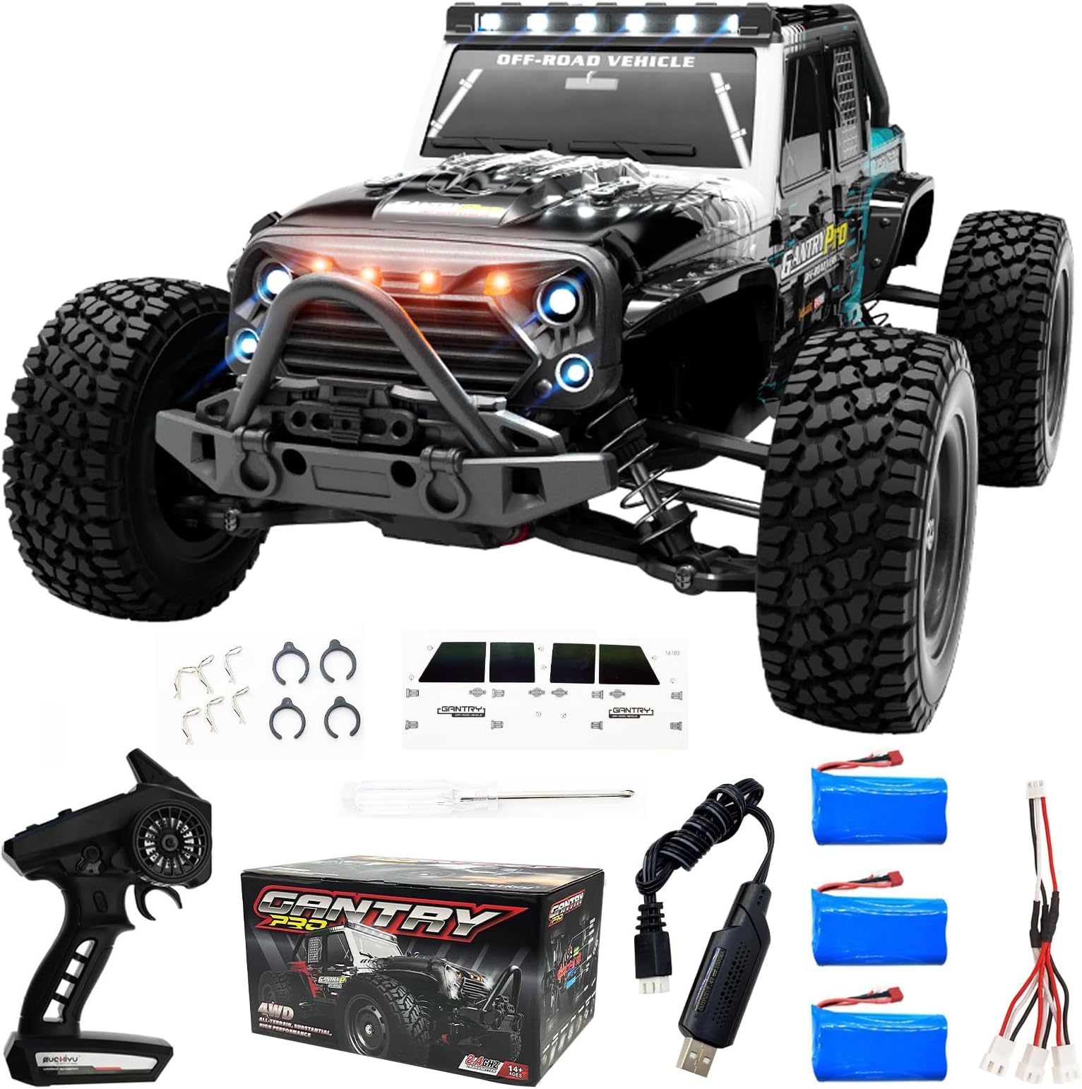 1/16 Rc Cars SCY16103pro RC Truck 4X4 High Speed 70 Km/h Remote Control Car 3 Rechargeable 1500mah Batteries RC Car with LED Light for Adults, Blue