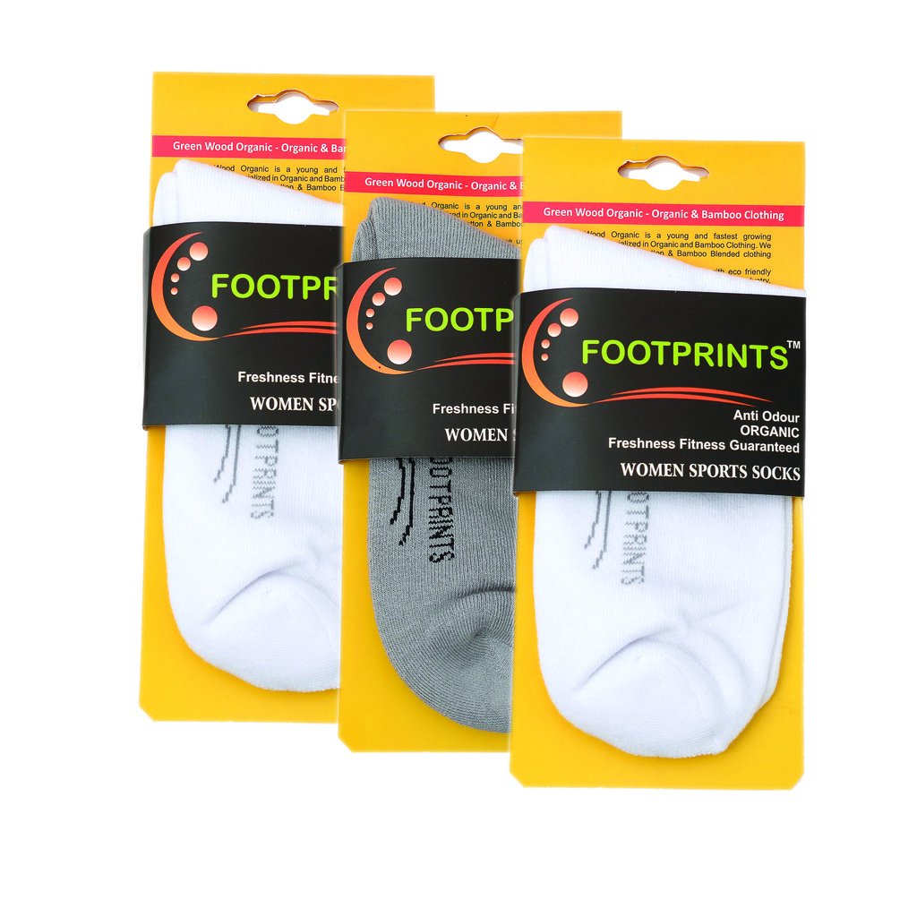 Organic Cotton Women Ankle Sports Socks - Pack of 3-2 White 1 Grey-image-4
