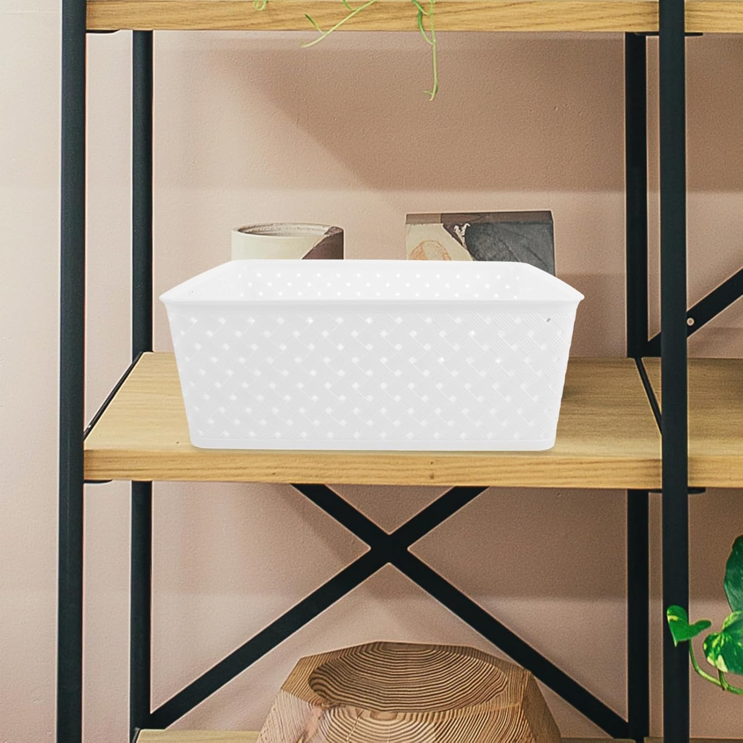 VOSAREA Plastic Storage Baskets Handles Woven Organizer Bins for Kitchen Laundry and Bedroom Sturdy Material Versatile Storage for Home Organization