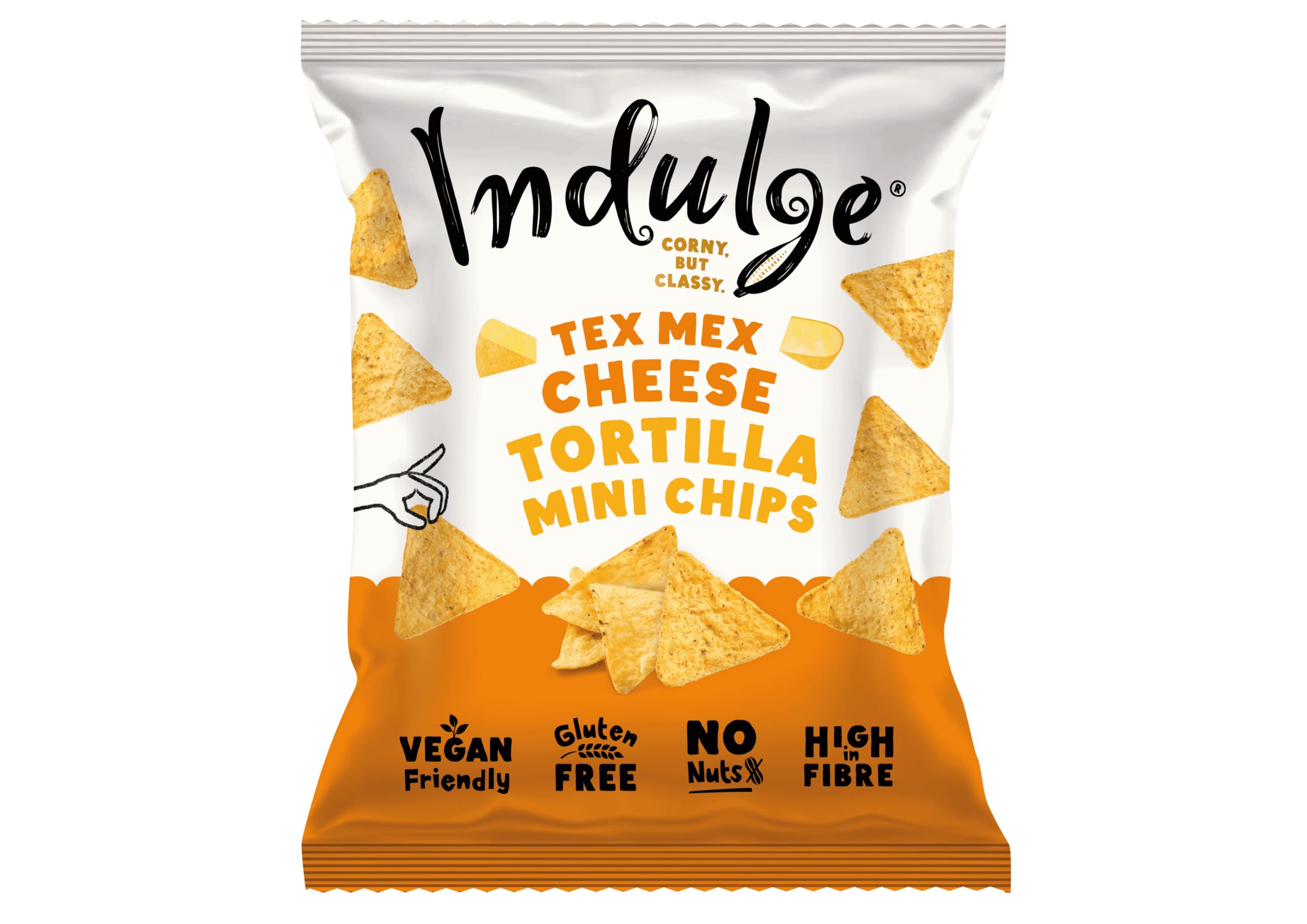 Indulge Tortilla Mini Chips - Tex Mex Cheese Flavour, Gluten Free, Low Salt, Low Fat, Nut Free, Vegan, 20g x 20 Bags (20g (Pack of 20), Tex Mex Cheese)