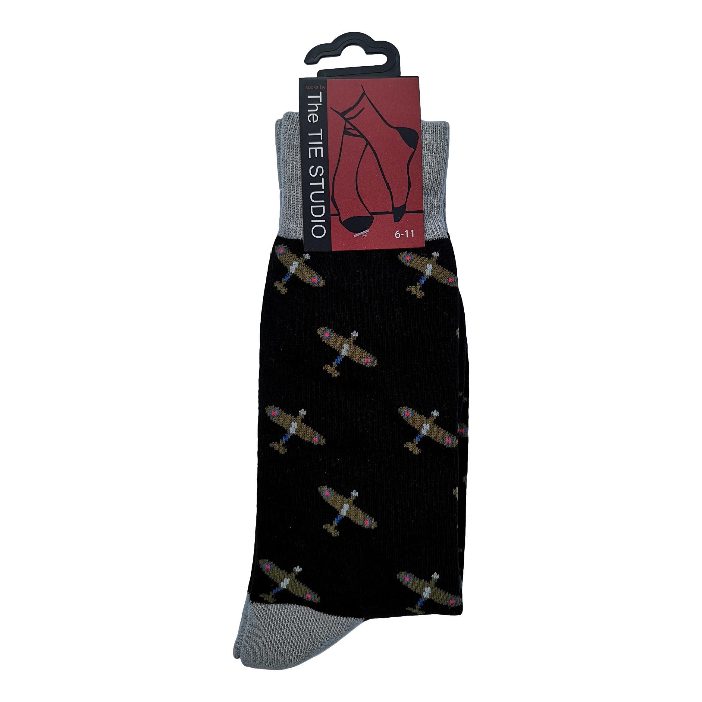 Tie Studio WWII Aircraft in Flight on black Unisex Novelty Ankle Socks Adult Size 6-11