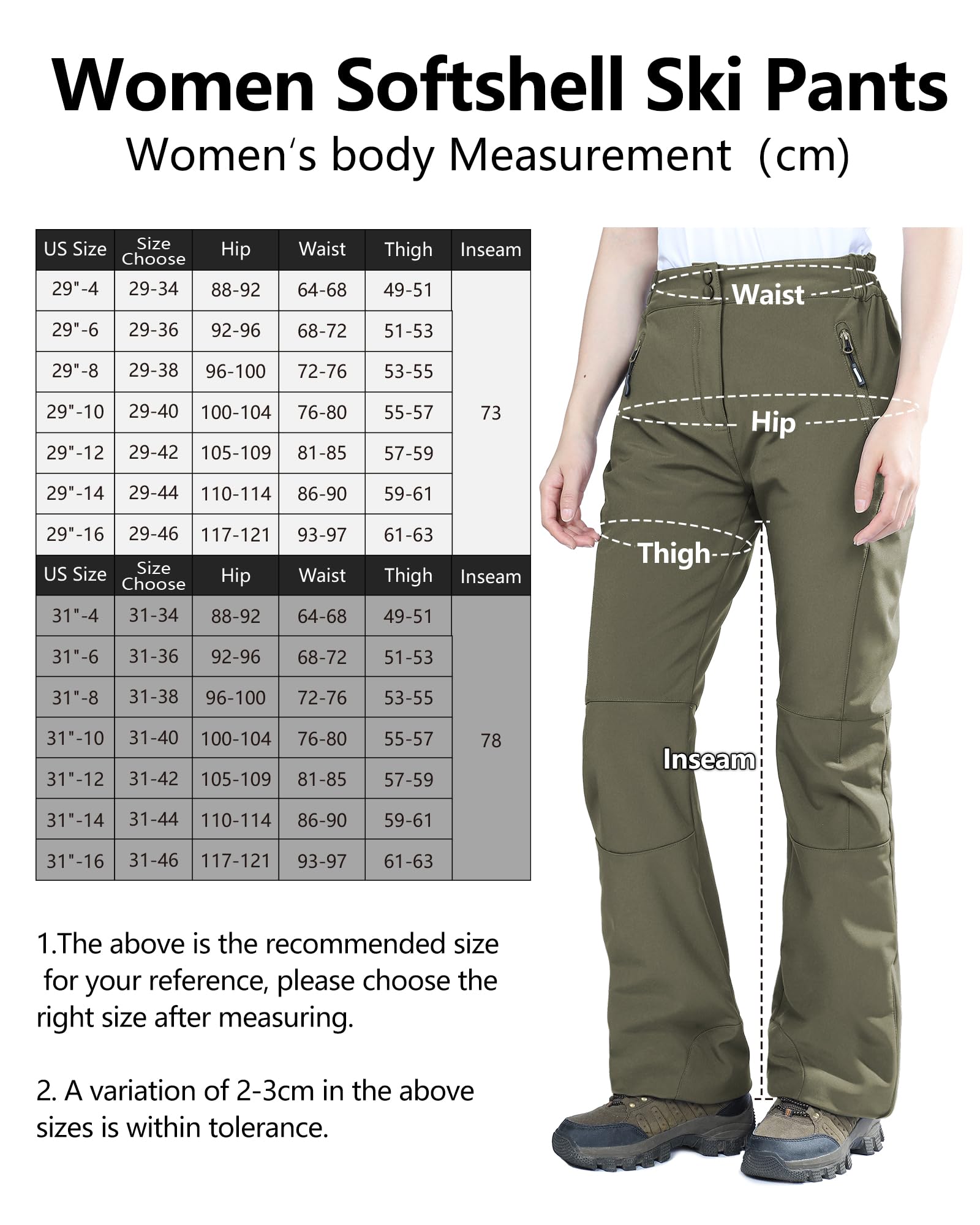 Outdoor Ventures Pantalones de esquí para exteriores, pantalones de senderismo para mujer, impermeables, softshellhose invierno, térmicos, forrados, pantalones de trabajo, snowboard, Verde Oliver, 42