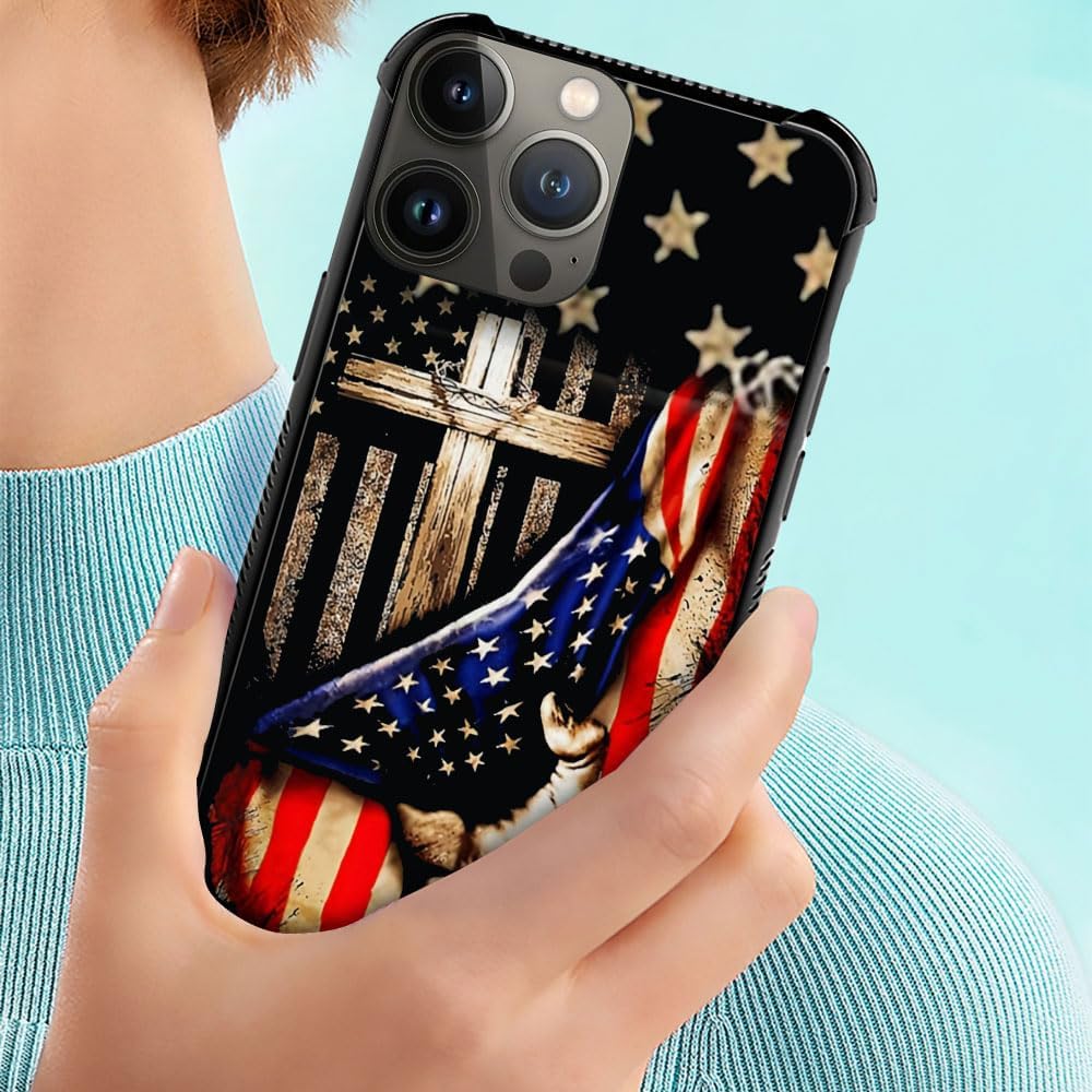 DAIZAG Compatible with iPhone 15 Plus Case,All-Round Protection Shockproof Anti-Scratches TPU Cover,Cases for Man Woman-Wooden Cross Power American Flag - Image 5