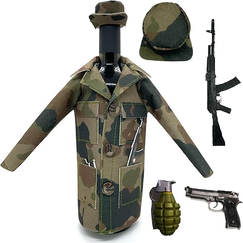 Miniatura 1 de WJPOPHN Bolsas de regalo de vino de fieltro, estilo militar con impresiones de pistola, granadas y rifles, perfectas para regalar botellas de vino