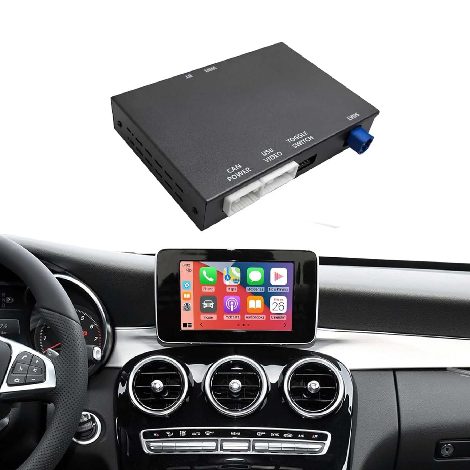 Wireless CarPlay & Android Auto Retrofit Kit Decoder for Mercedes Benz A/CLA/GLA/B/C/E/G/SL/V Class (2014–2019) with NTG5.0/5.1 System, Supports Original Knob Control & Camera
