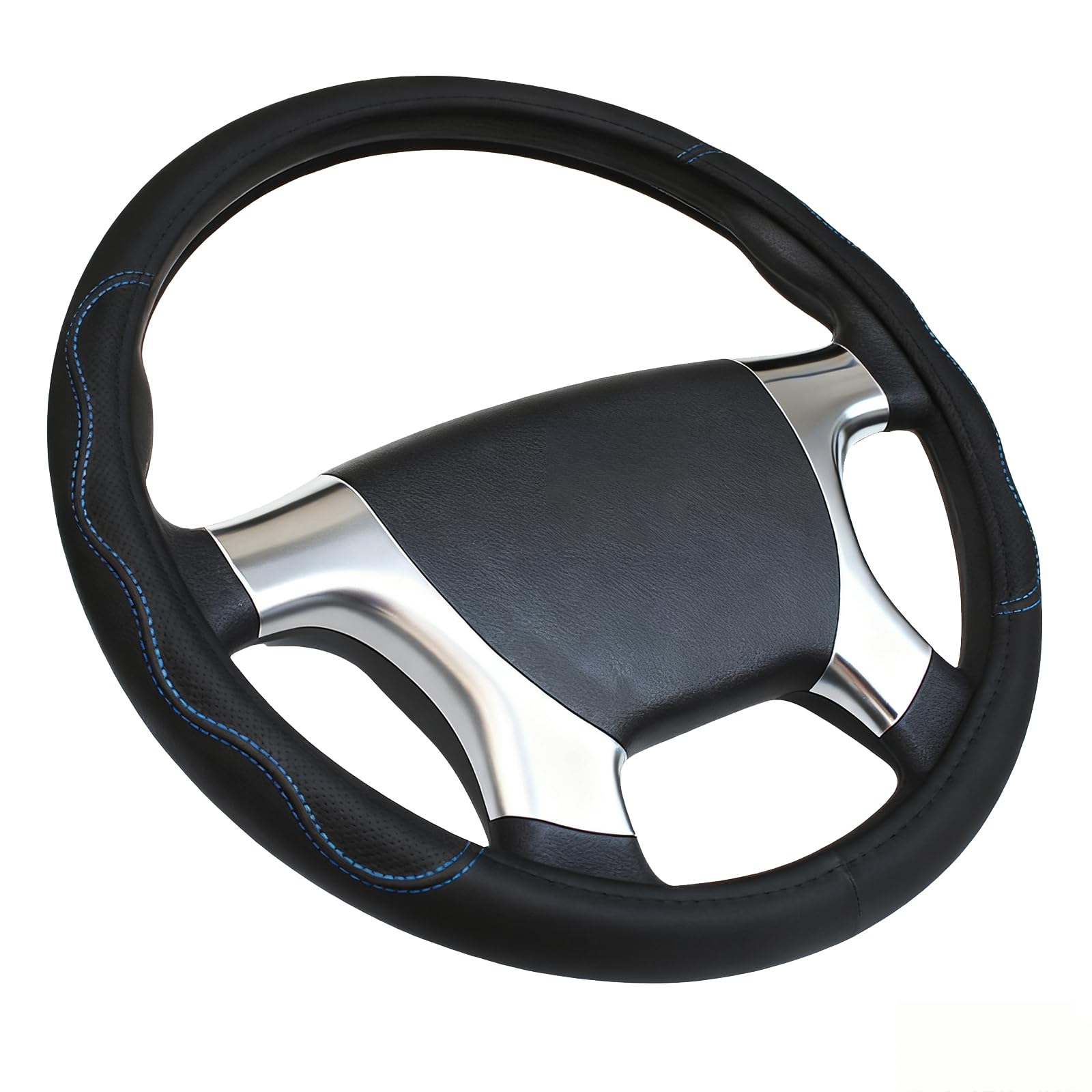 18-Inch Black Leather Truck Steering Wheel Cover - Anti-Slip Grip & Breathable XL Design for Semi Trucks, RVs, Big Rigs, and 18 Wheelers (Fits 17.5-18