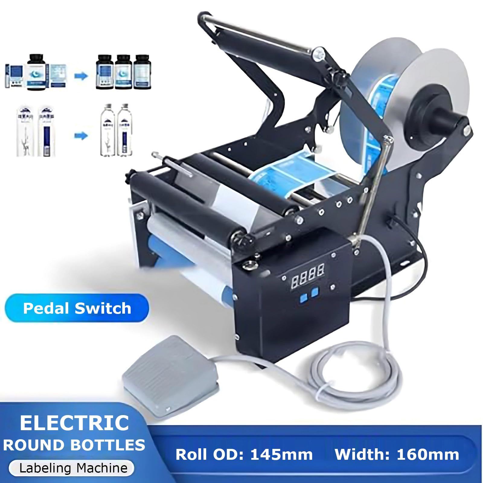 Półautomatyczna etykieciarka do butelek okrągłych, elektryczny aplikator etykiet do butelek o mocy 100 W z przyciskami, etykieciarka do butelek o średnicy 15-130 mm, do etykietowania małych TB16P