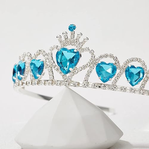 Miniatura 6 de SWEETV Tiara de princesa para niñas, regalo de tiara de cumpleaños para niños, corona de cristal en forma de corazón para niñas de flores, accesorio