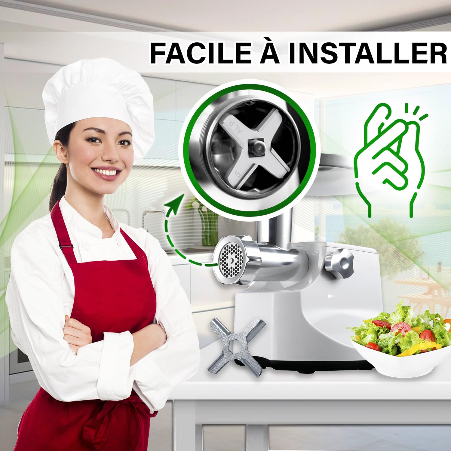 Couteau Hachoir Viande 46mm Diamètre Intérieur 8mm MS 4775250 Pour Moulinex HV4 HV8 A15 - Garantie 5 Ans