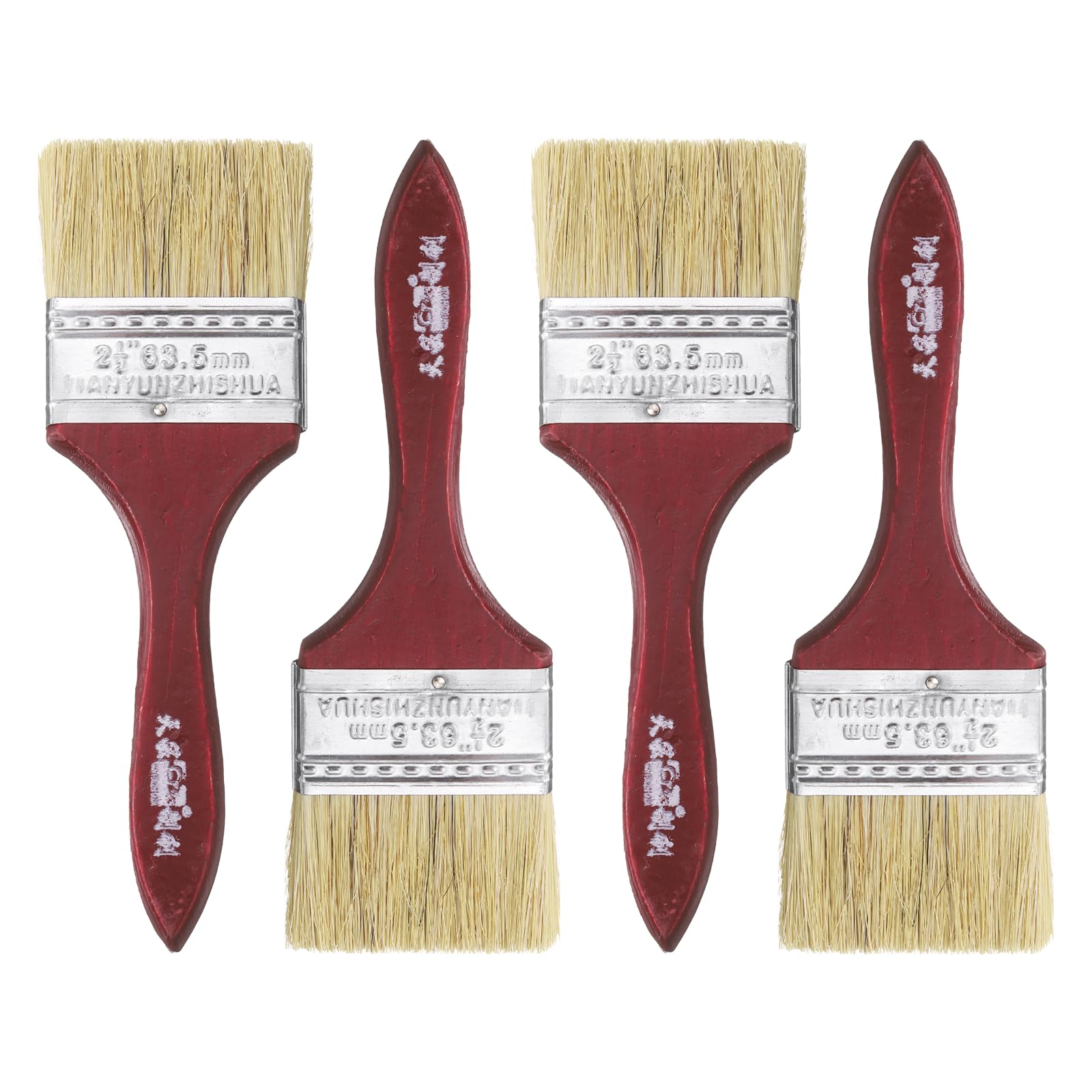 sourcing map 4pcs Double Thick Chip Paint Brush 2.5" Flat Bristle Painting Brushes with Wooden Handle for DIY Art Painting Furniture Cabinet Fences Deck Wall Door Trim, Red