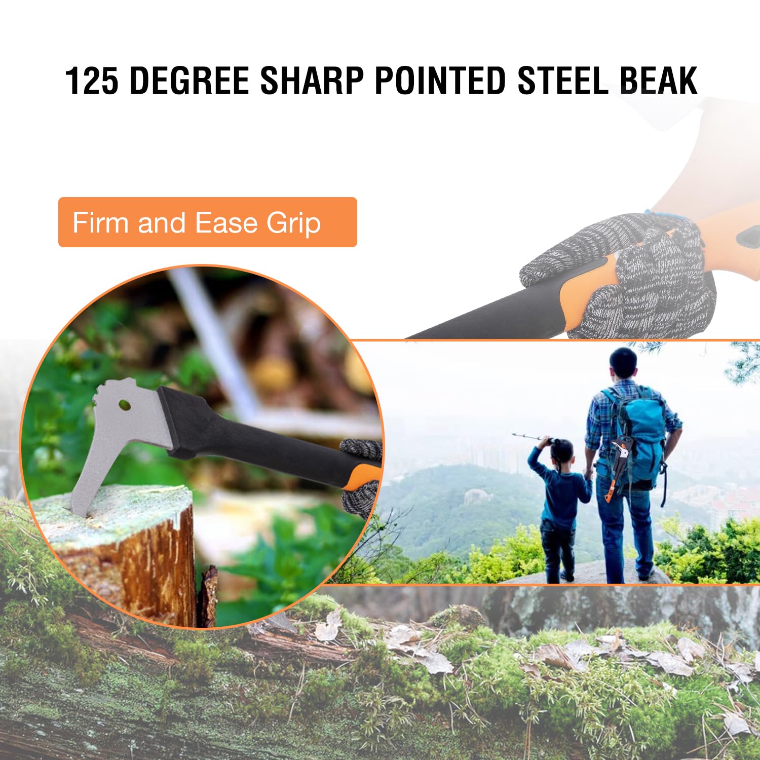 TOPWAY ZAPA de Mango Largo 720 mm de Acero al Carbono, Mango de TPR Ergonómico, Incluye Funda Protectora, Herramienta Forestal para Mover y Recoger Troncos y Madera 331235