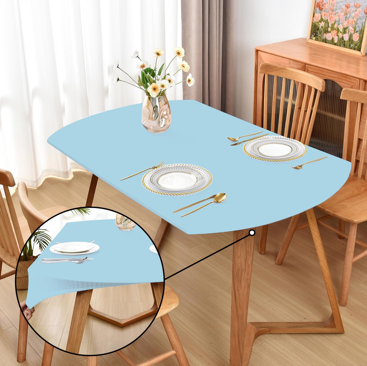 Amonsa Oval Tablecloth with Elastic Edge, 42 x 60 inches, for oval tables, washable, stretchable spandex fabric, tablecloth, no vinyl table protector — image 1