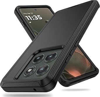 ACAGET for Motorola Moto Edge 2025 Case Rugged Heavy Duty Matte Protective Phone Cases with Port Anti Dust Plug Armor Shockproof Dual Layer Rubber Bumper Shell + PC Cover for Moto Edge 2025 5G, Black
