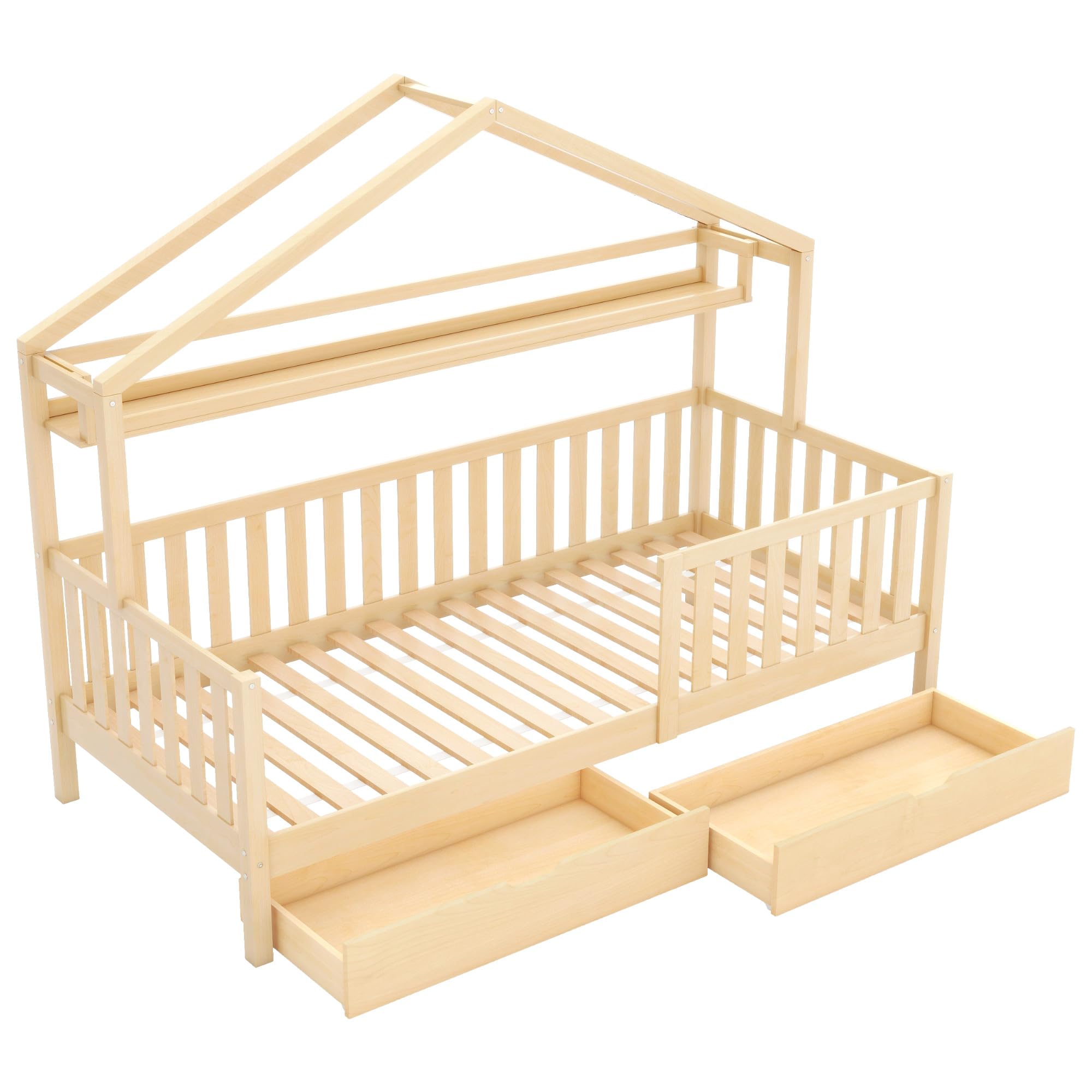 Moimhear Lettino per bambini in legno di colore legno, 90 x 200 cm, con cassetti, in legno di pino, per la casa dei bambini e dei ragazzi, colore naturale