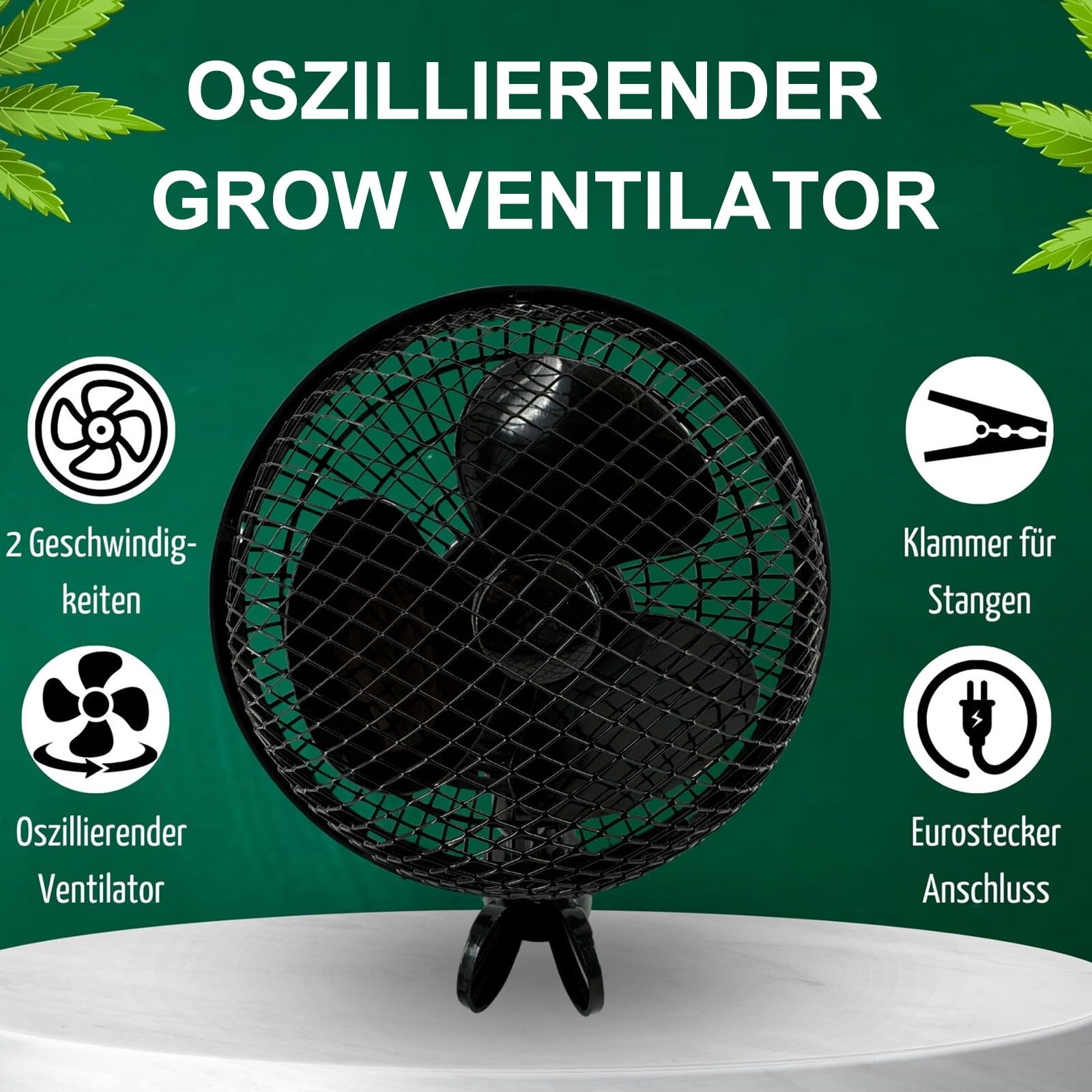 Grow Ventilator Oszillierend, 20 W Clip Ventilator Klemmbar, für Grow Zelt (1 Stück)