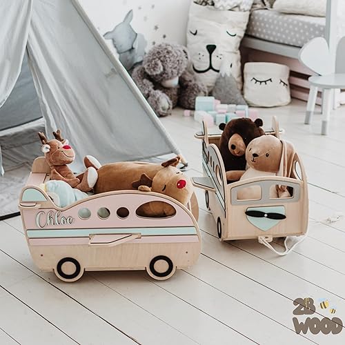 Miniatura 7 de Personalized Toy Box for Kids - Plane Wood Toy Storage Organizer With Wheels - Montessori Kids Furniture Toy Box for Boys and Girls - Christmas