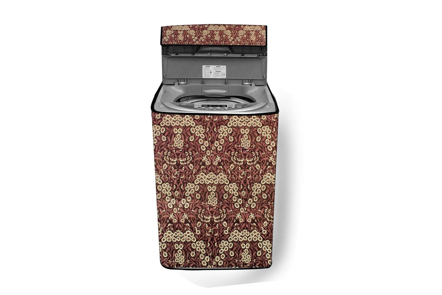 Stylista Top Load Fully Automatic Washing Machine Cover Suitable for Whirlpool 6 kg, 6.2 kg, 6.5 kg & 7 kg Floral Pattern Beige
