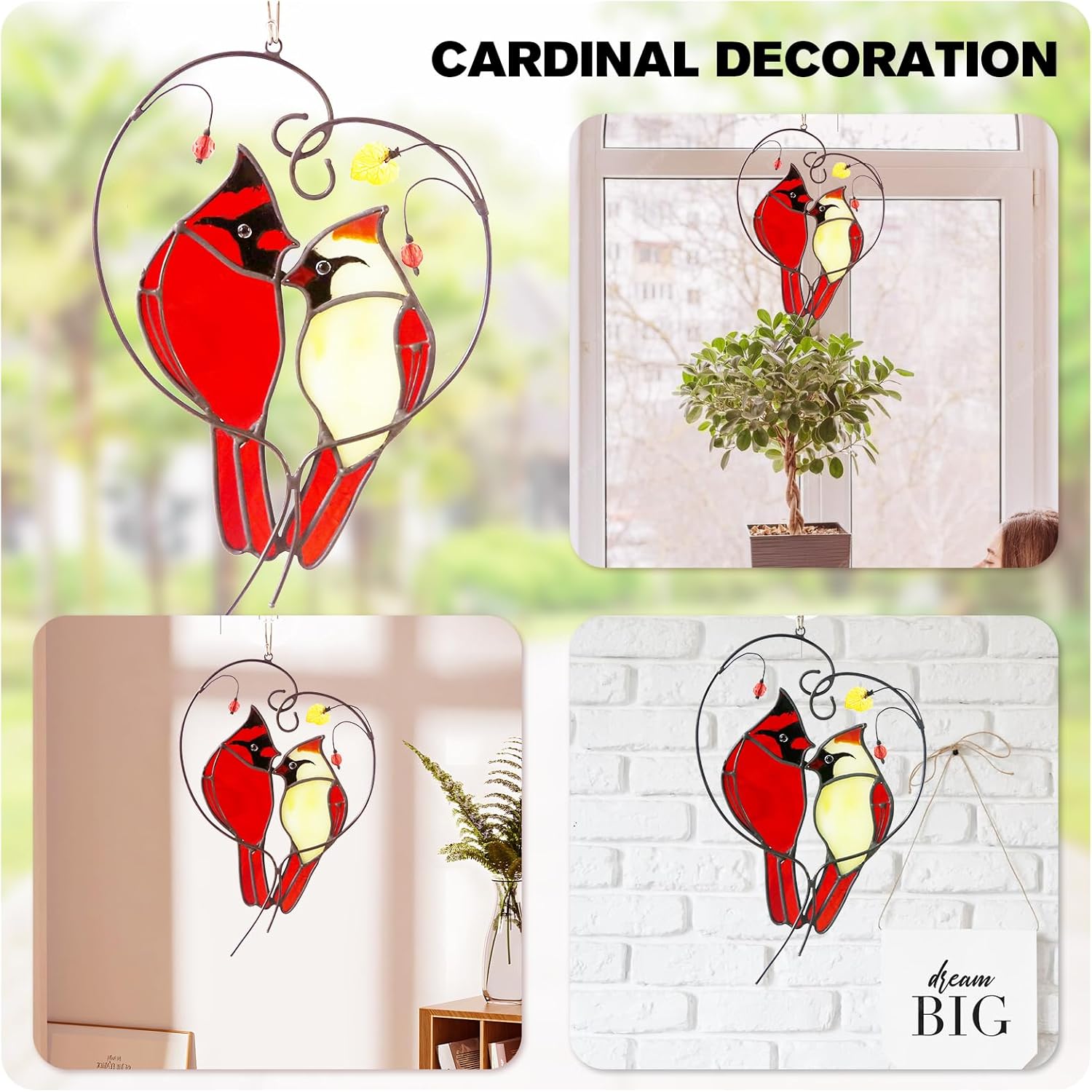 Cardinal Suncatcher Stained Glass for Window Hanging,Cardinal Gifts for Women,Red Birds Sun Catchers Christmas Decoration for Windows,Best Gift for Mom,Memorial Gifts for Birds Lover - Image 6