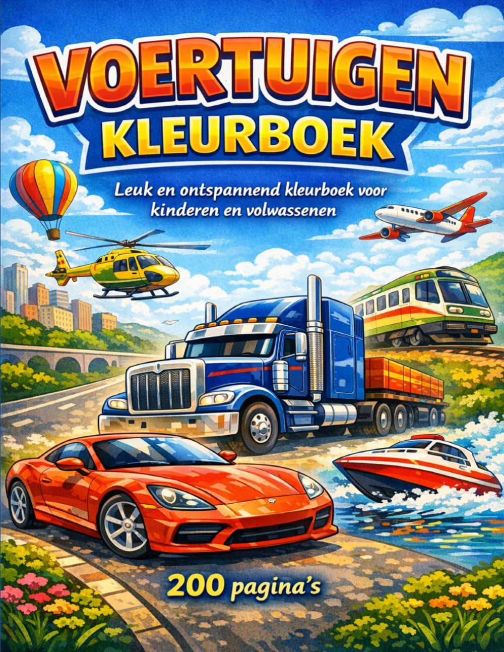 VOERTUIGEN KLEURBOEK: Leuk en ontspannend kleurboek voor kinderen en volwassenen 200 pagina’s (Monster Car Coloring)