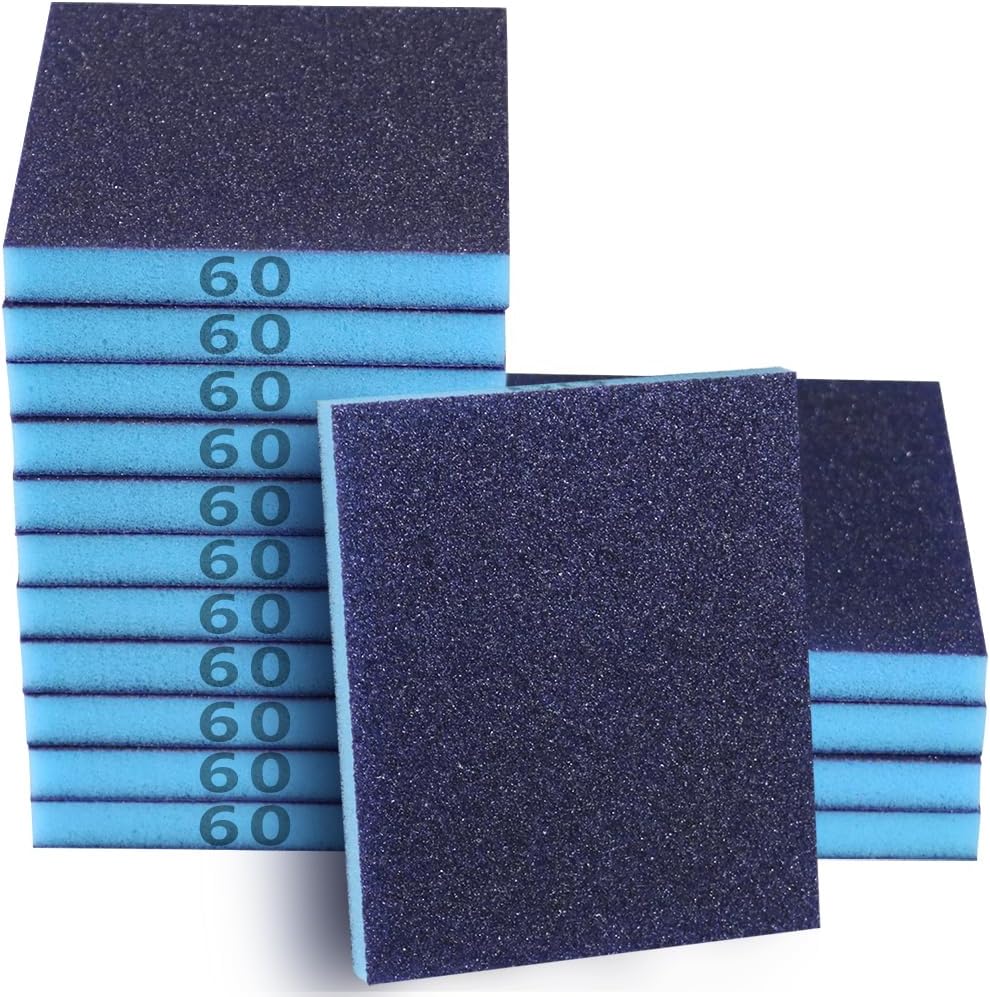 16 Pack 60 Grits Sanding Sponge, Coarse Sanding Block, Washable and Reusable Wet Dry Sandpaper Block Sandpaper Sponge for Wood Metal FurniturePaint and Drywall