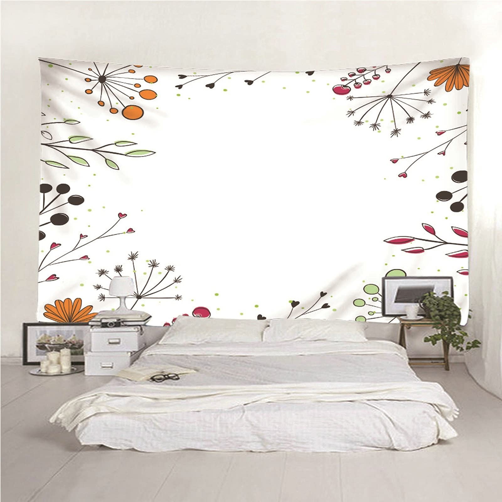 Aeici - Arazzo decorativo per la casa, piante e fiori, da appendere alla parete per soggiorno, camera da letto, dormitorio (260 x 240 cm)
