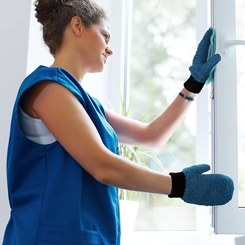 Miniatura 2 de Bencailor 3 pares de guantes de microfibra para el polvo con manoplas de polvo para el pulgar, guantes de limpieza para el hogar, sin arañazos,