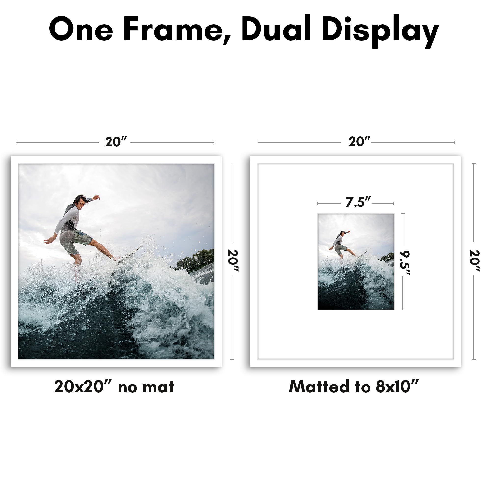 Americanflat Bilderrahmen mit poliertem Plexiglas, 50,8 x 50,8 cm, mit Passepartout oder 50,8 x 50,8 cm ohne Passepartout, Streamline-Kollektion, dünner Bilderrahmen für Wanddekoration, Weiß