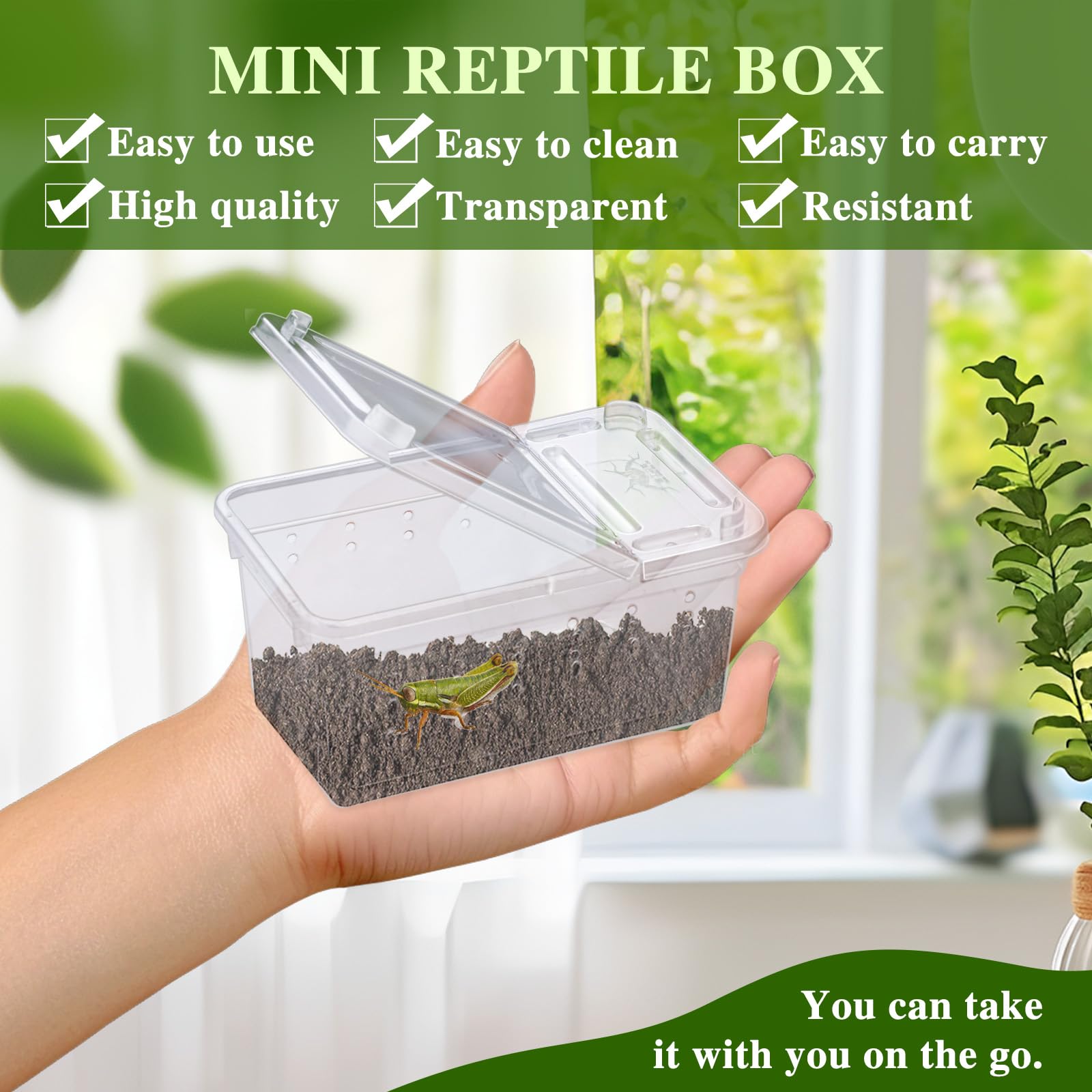 Boîte à nourriture pour reptiles, transparente, habitat animalier, cage, araignée, terrarium, boîte à couver en plastique pour reptiles, tortue, araignée, grenouille, scorpion, serpent (11 x 7 x 5,5