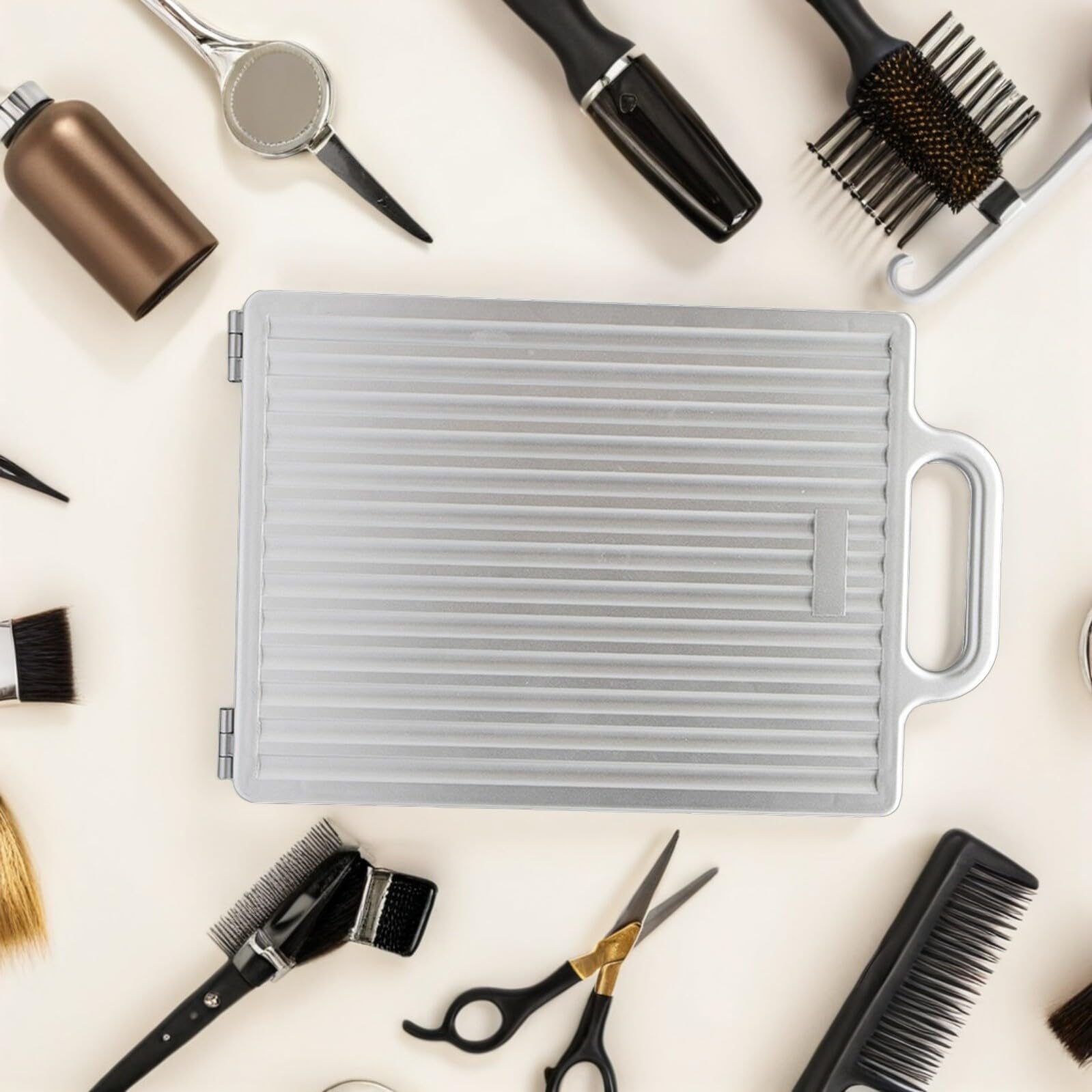 HOMSFOU Specchio Pieghevole Portatile da Trucco Bifacciale Argento con Manico, Specchio da Viaggio Compatto per Parrucchiere e, Accessorio per Auto-taglio Chioma e Toelettatura