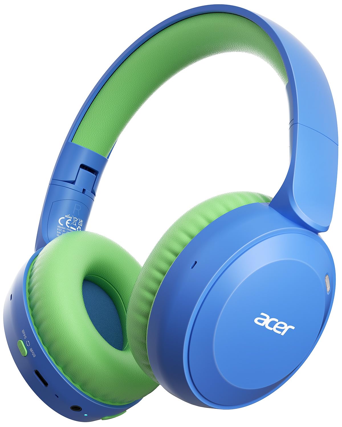 acer Kids Bluetooth Headphones, 85/94dB Volume Limiter, Foldable Wireless Over-Ear Headphones for iPad, Travel, 60H Playtime, Bluetooth 6.0, Built-in