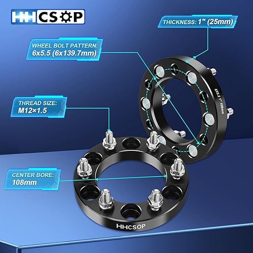 Miniatura 3 de HHCSOP Espaciadores de rueda de 6 x 5.5 pulgadas, adaptadores de rueda de 1 pulgada 6 x 139.7 pulgadas, pernos M12x1.5, orificio central de 1