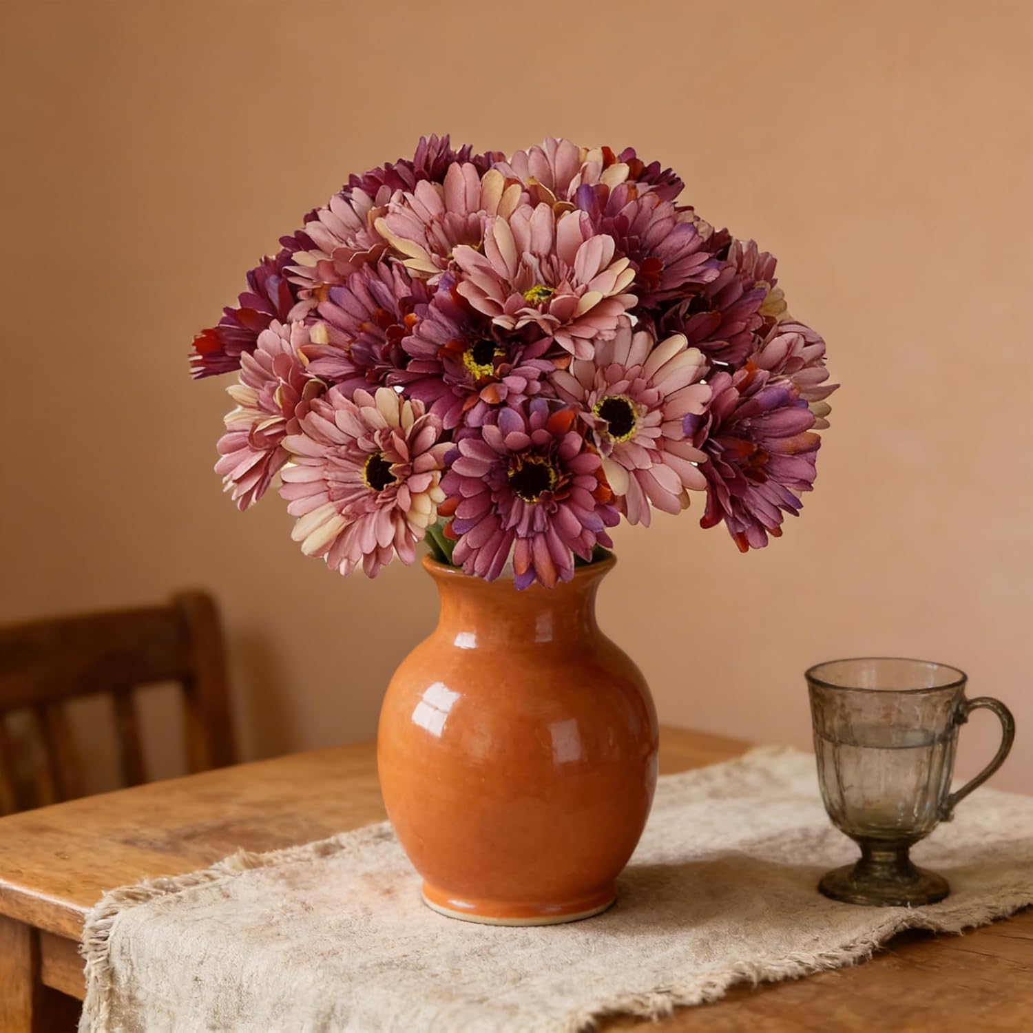 Artificial Gerbera Daisy Flowers Bulk, 16 Pcs Vintage Mixed Pink Purple Fake Silk Stems, Lifelike Faux Daisy for Wedding Bouquet Table Centerpiece Home Decor