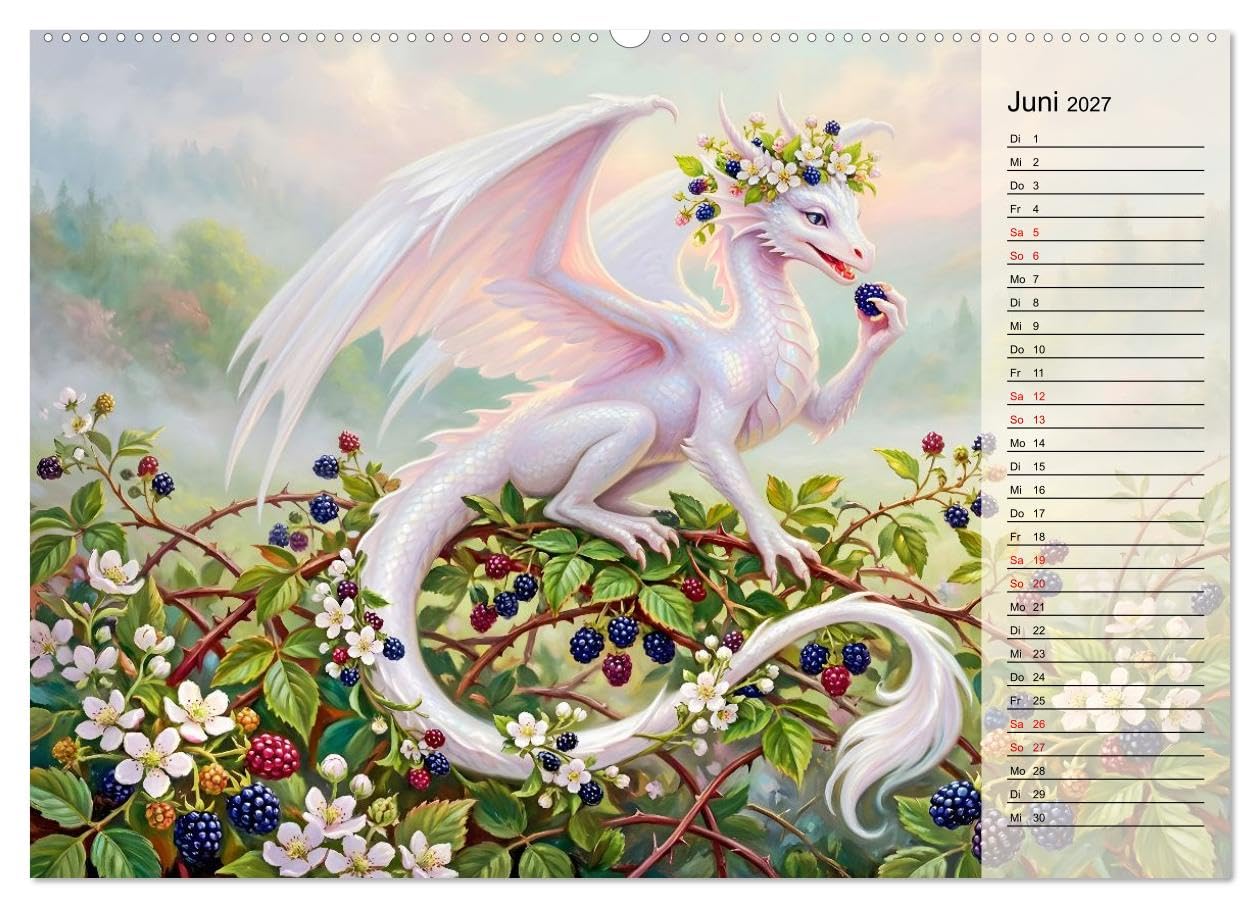 CALVENDO · Diebische Drachenmädchen (Kalender 2027) | DIN A2 Querformat · Wandkalender · Freche Naschmomente im geheimen Obstgarten