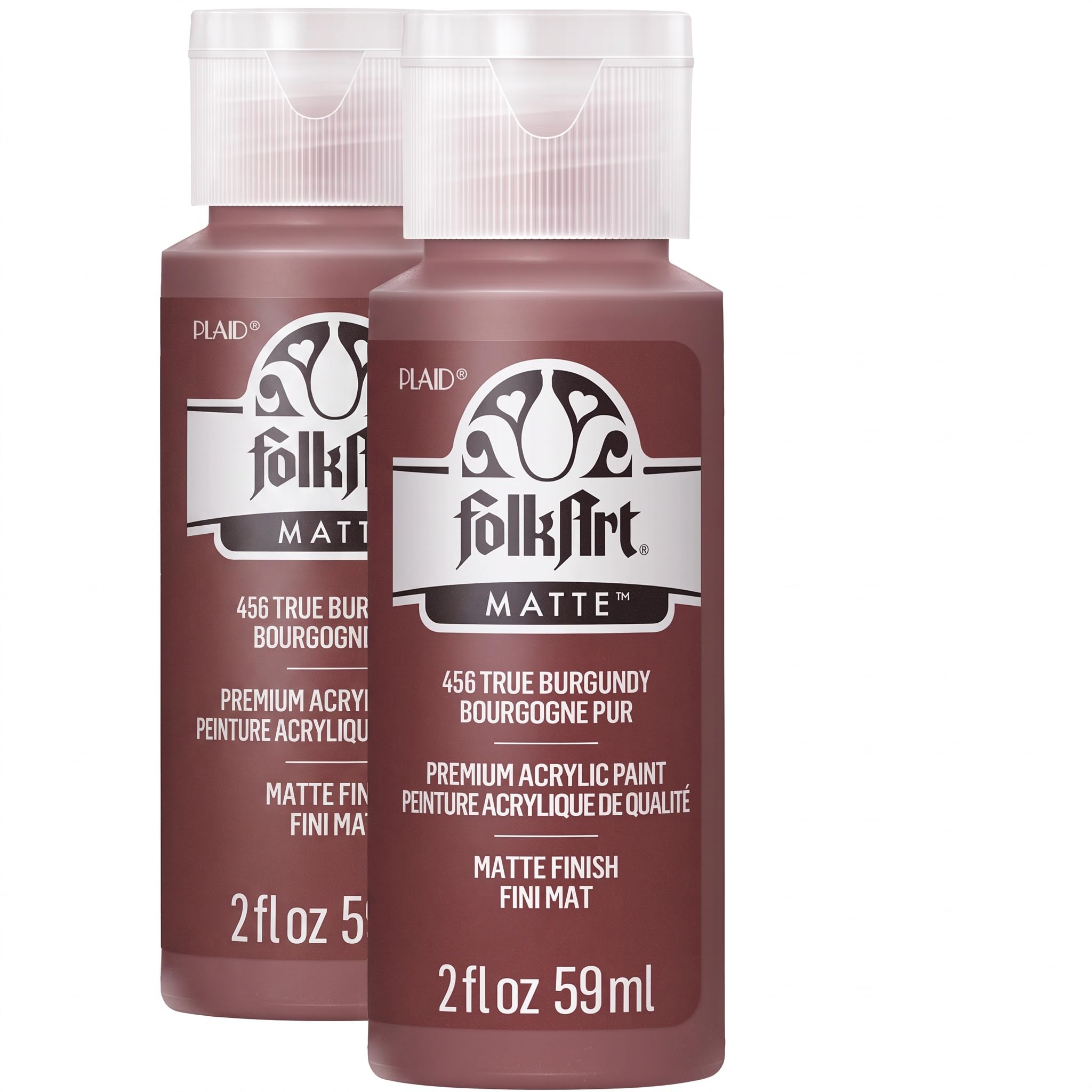 FolkArt Acrylic Paint in Assorted Colors (2 oz), 456, TRUE Burgundy (Pack of 2)