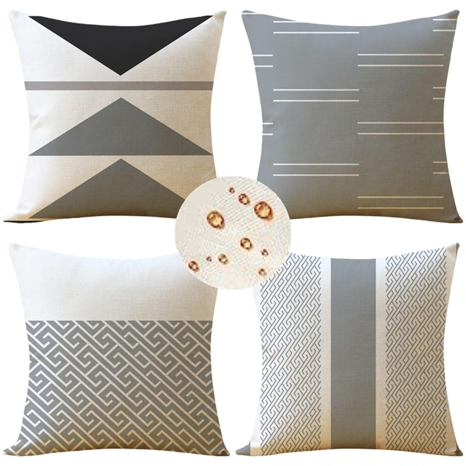 Outdoor Cushions 75cm x 75cm Set of 4 grey Cushion Covers geometry Garden Cushions Waterproof Linen Square Sofa Cushions Decorative Pillow Throw Pillows for Garden Patio Bench Chair Outdoor Decor