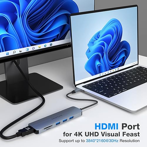Miniatura 3 de Hub USB C, adaptador USB C 6 en 1 de doble pantalla para MacBook Pro/Air, estación de acoplamiento rápido USB 3.0 de 5 Gbps para Dell, Surface, HP,