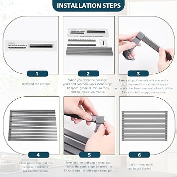 KABUM 17.72x11.81 Heavy-Duty Aluminum Alloy Roll Up Dish Drying Rack