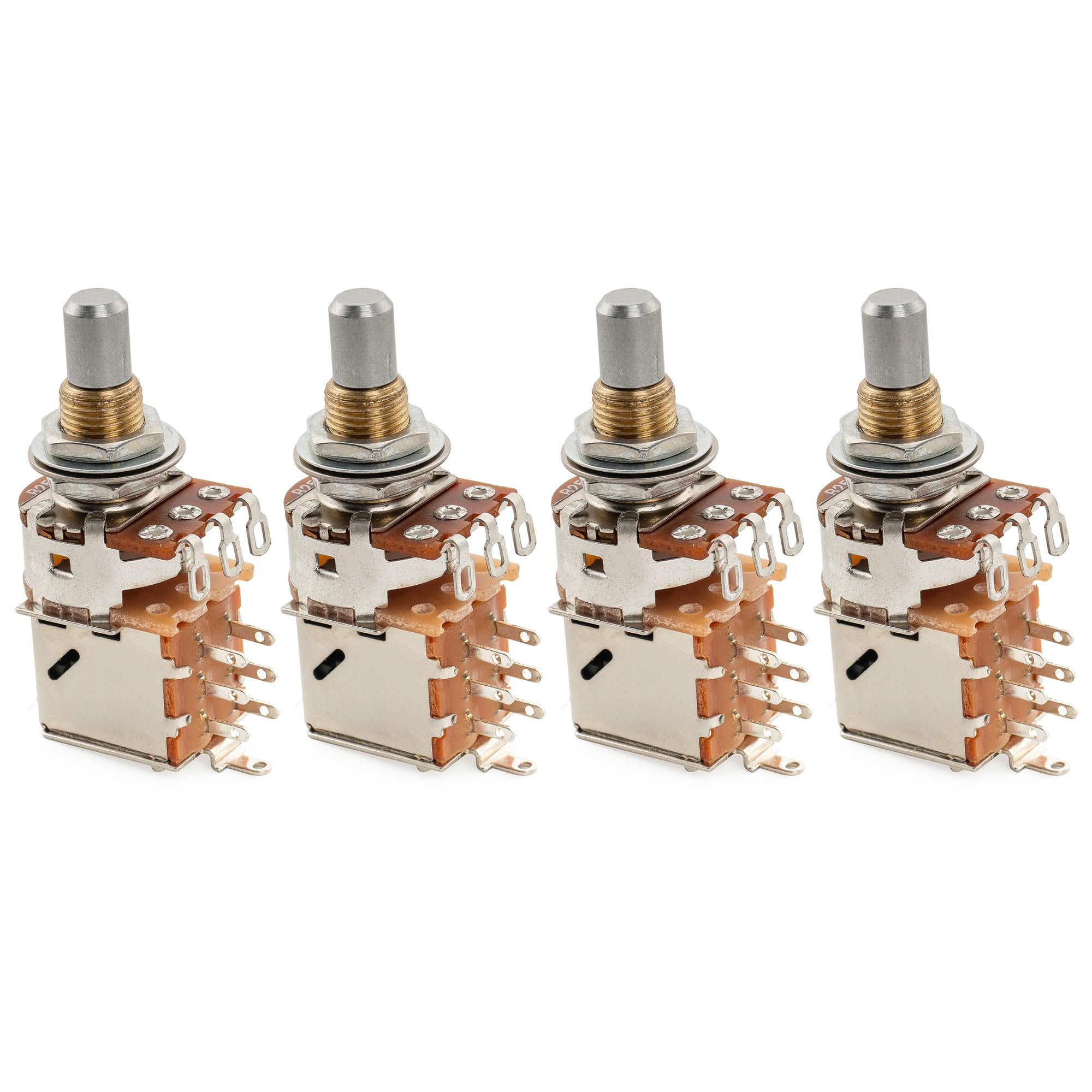 Musiclily Pro B250K Brass Pots Metric Solid Standard Shaft 9.5mm Push-Pull Linear Taper Potentiometers for Electric Guitar Bass (Set of 4)