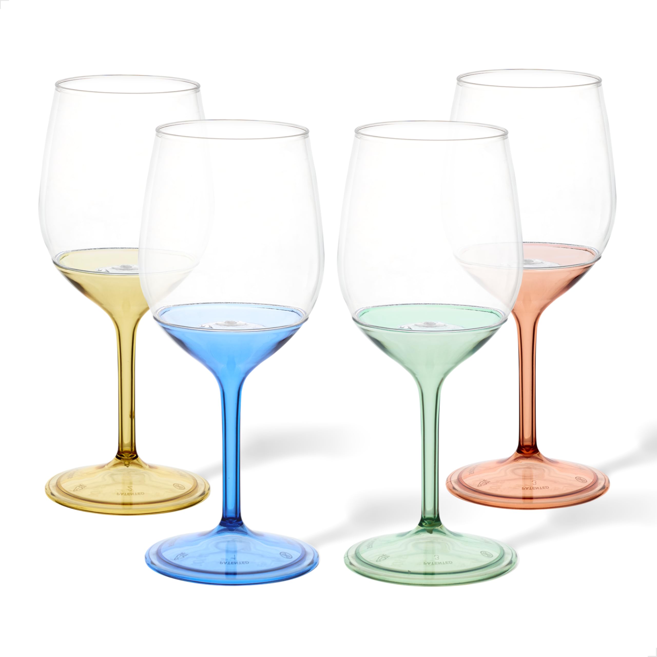 Tossware Clear + Mix Color Stem Pop 14Oz Wine Glass With Mix Color Detachable Stem Set Of 48, Premium Quality, Recyclable, Unbreakable & Crystal Clear Plastic Wine Glasses