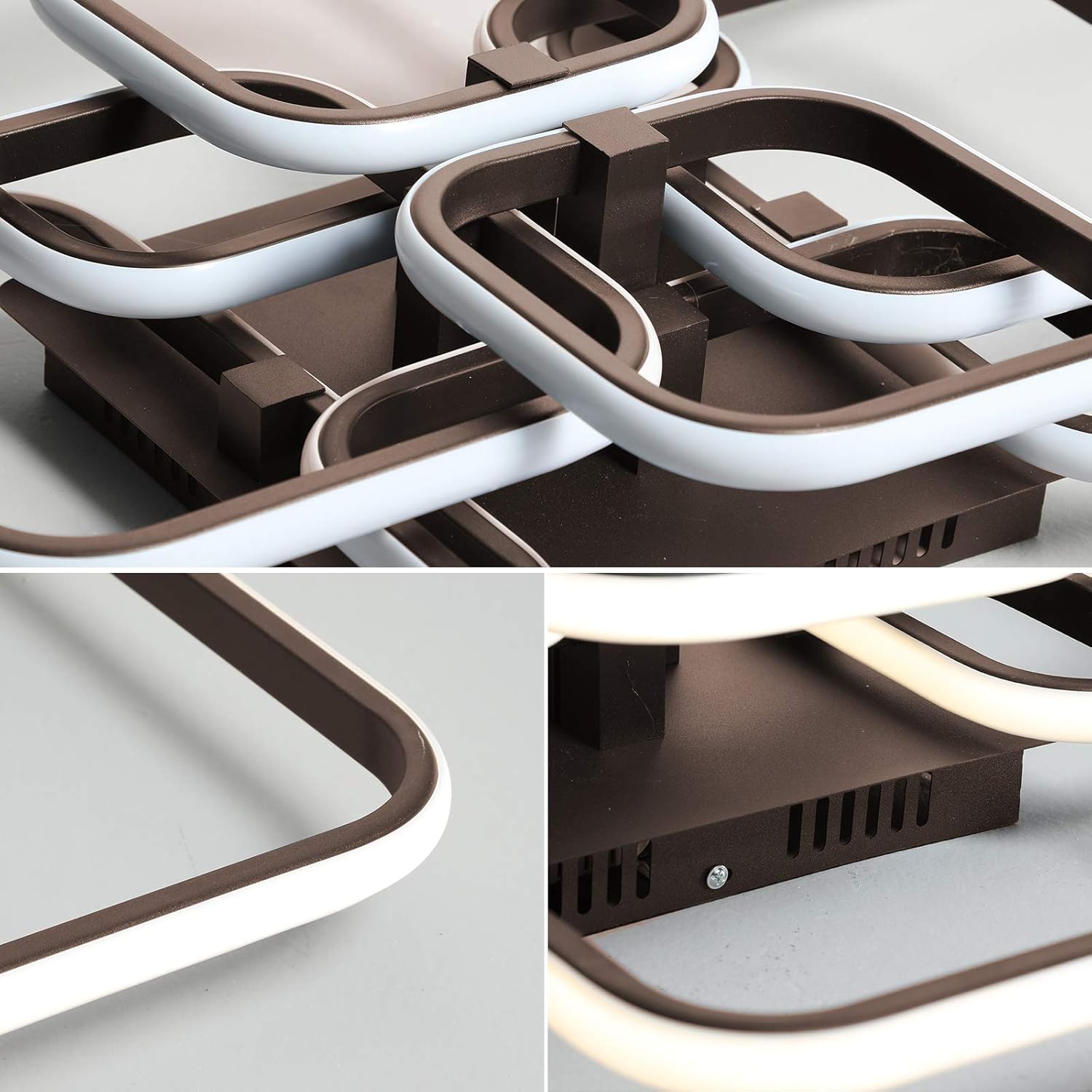 New Arrivals LED Ceiling Light Modern Chandelier Flush Ceiling Light Close to Ceiling Light Fixtures for Living Room,Bedroom,Dining Room,Dimmable Remote Control,3 Color (6-Heads Brown)