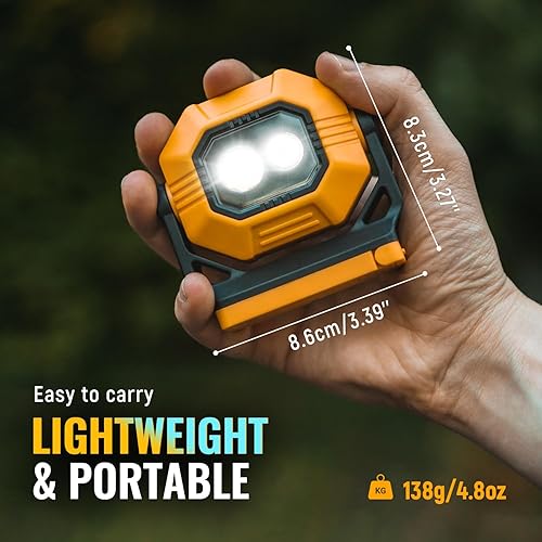 Miniatura 6 de Luz de trabajo recargable LED, paquete de 2 luces magnéticas COB portátiles de 1500 lm con 3 modos y rotación de 360, luz de trabajo impermeable